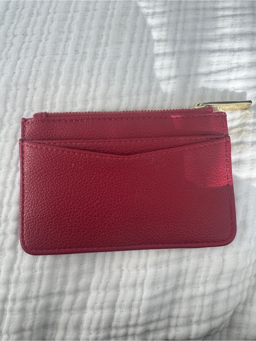 Compact Red Leather Card Wallet with Zip Pocket